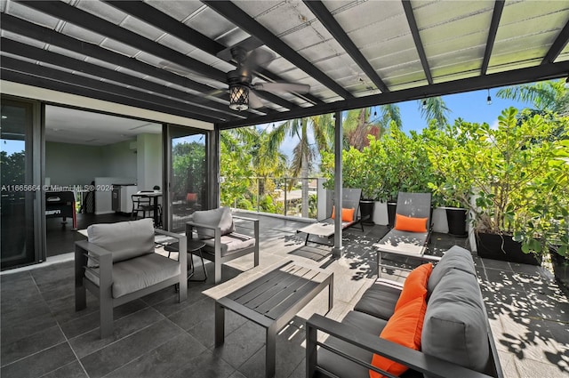 view of patio with ceiling fan and outdoor lounge area