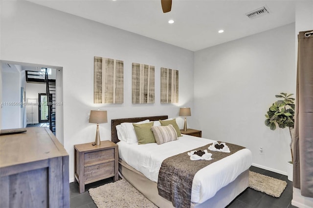 bedroom featuring ceiling fan