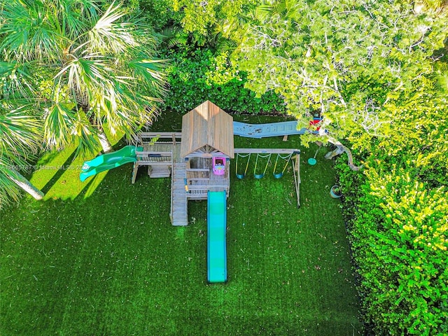 view of play area with a yard