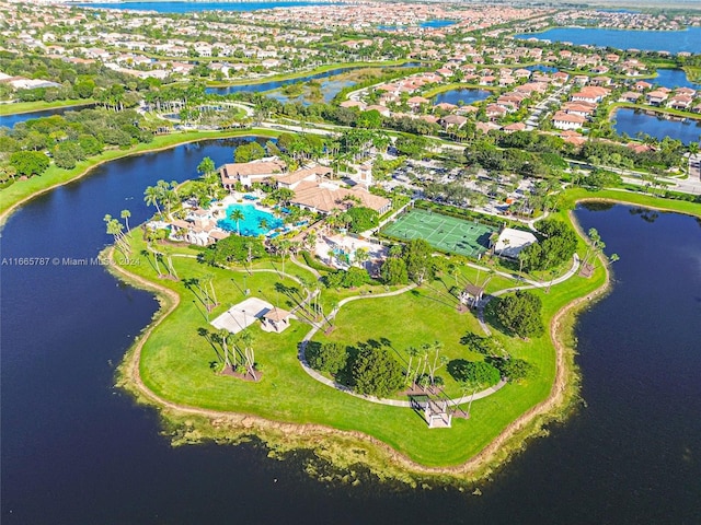 aerial view with a water view