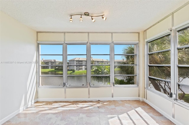 interior space with a water view