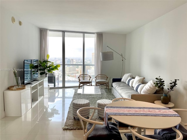 tiled bedroom with floor to ceiling windows and access to exterior