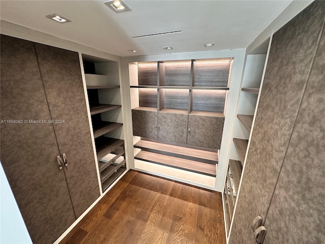 walk in closet with hardwood / wood-style flooring