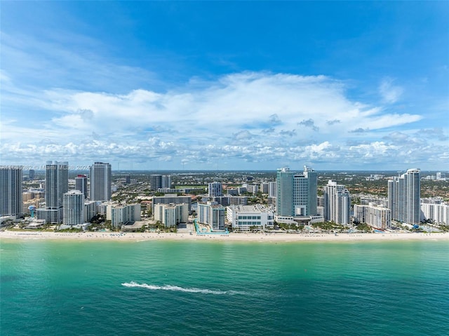 aerial view featuring a beach view and a water view