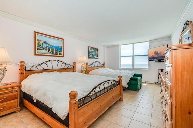 tiled bedroom with ornamental molding