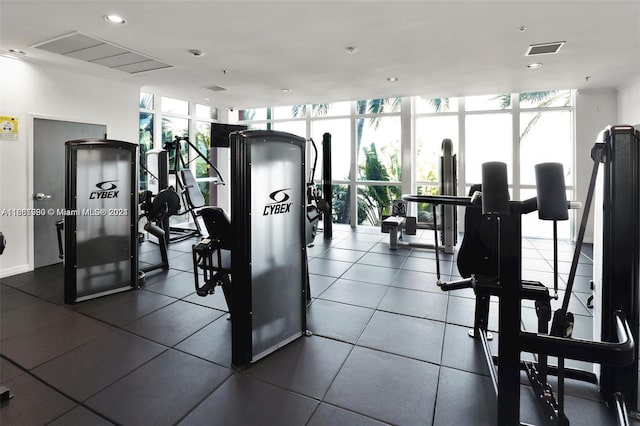 gym with floor to ceiling windows and plenty of natural light