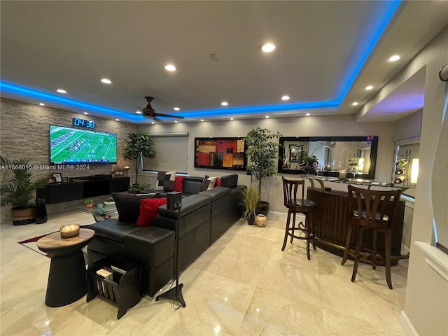 living room with ceiling fan