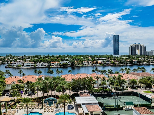 bird's eye view featuring a water view