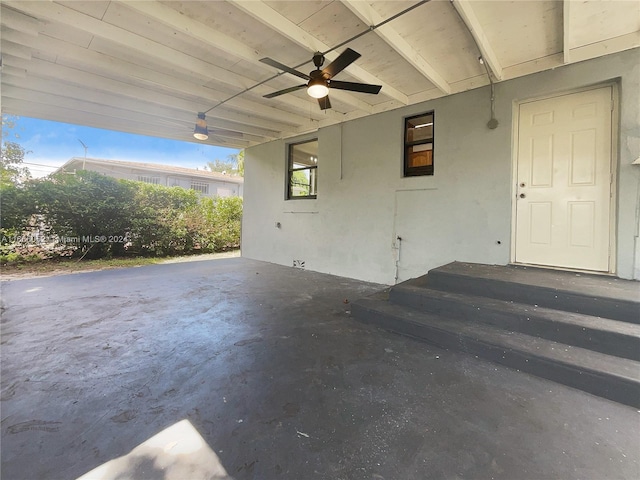 garage with ceiling fan