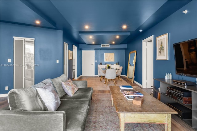 living room with hardwood / wood-style flooring