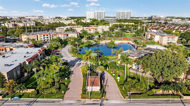 aerial view featuring a water view