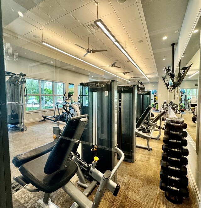 exercise room with carpet floors