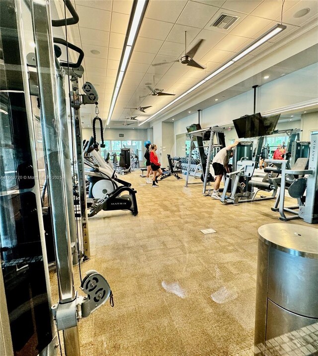 workout area featuring carpet