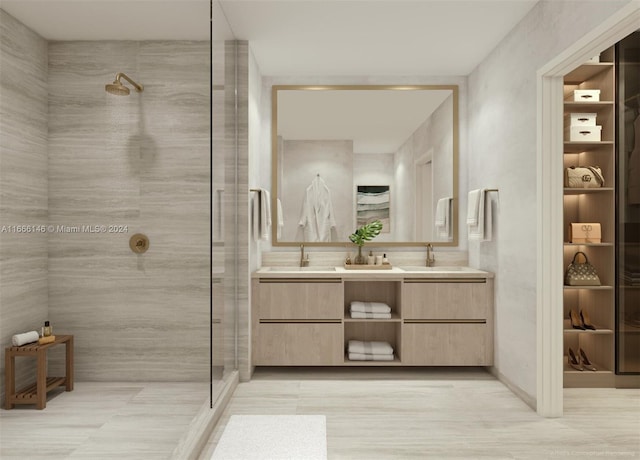 bathroom with an enclosed shower and vanity