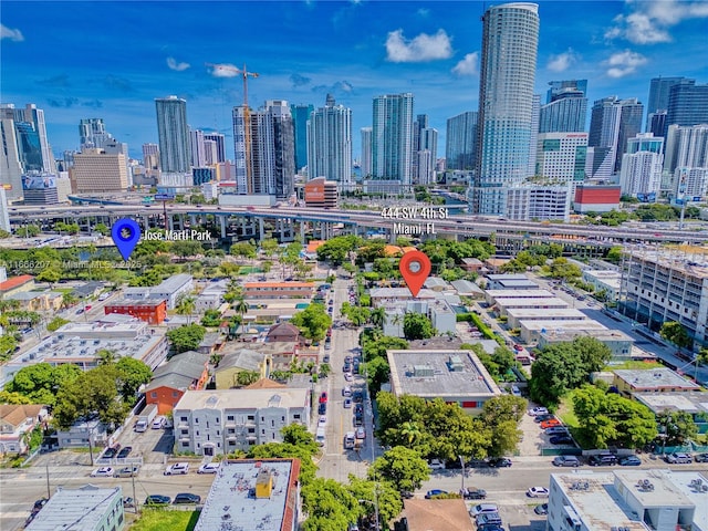 bird's eye view with a city view