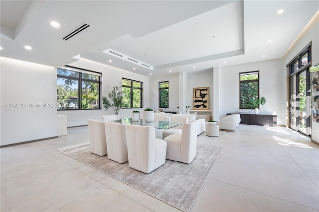 dining room featuring a tray ceiling