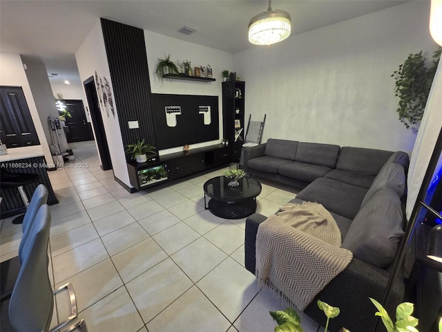 living room featuring light tile patterned floors