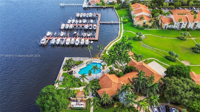 drone / aerial view featuring a water view