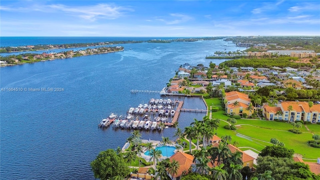 bird's eye view featuring a water view