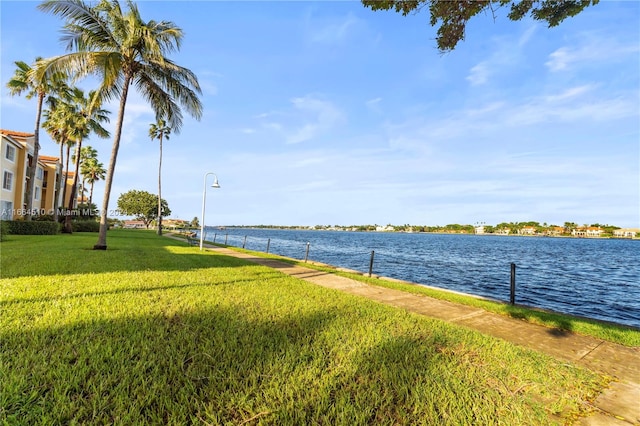 view of yard with a water view