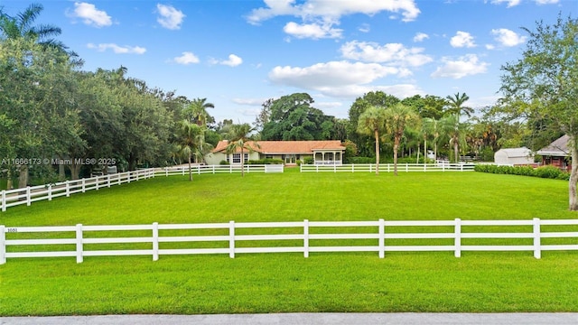 view of yard with a rural view