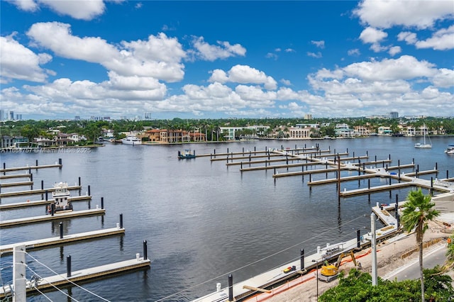 dock area featuring a water view