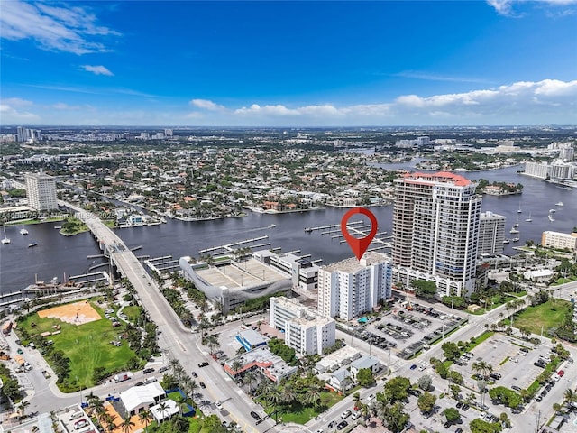 bird's eye view featuring a water view