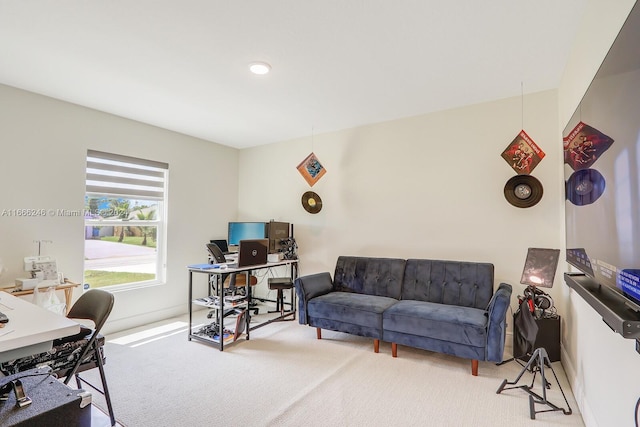 view of carpeted home office