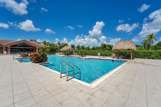 view of pool featuring a patio area and a gazebo