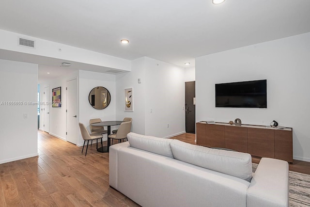 living room with light hardwood / wood-style floors