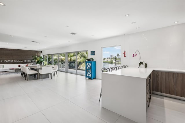 kitchen with light tile patterned floors