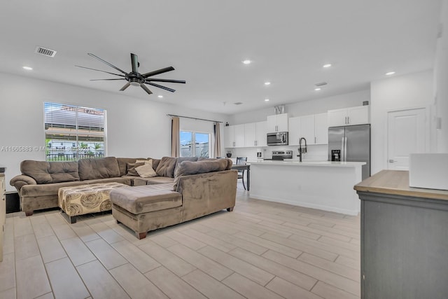 living room with light wood-type flooring