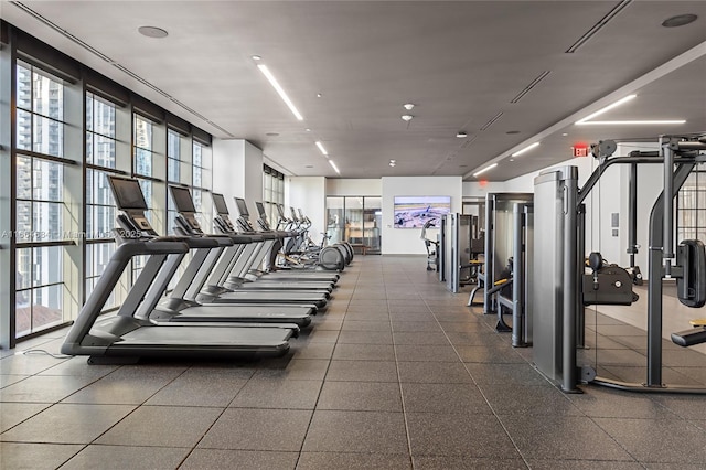 workout area with floor to ceiling windows