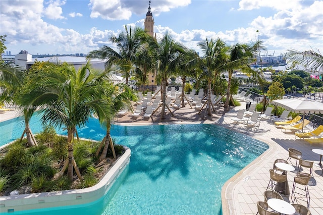 view of pool featuring a patio area