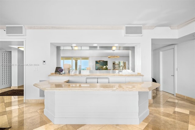 kitchen with ornamental molding and sink