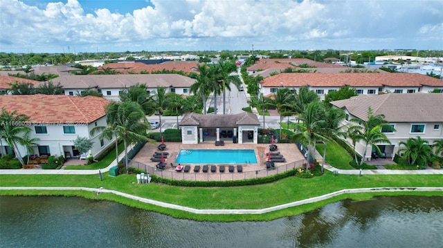 aerial view with a water view