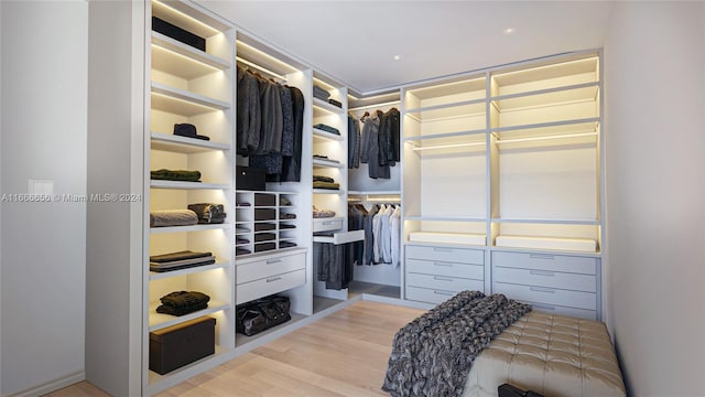 spacious closet with light hardwood / wood-style floors