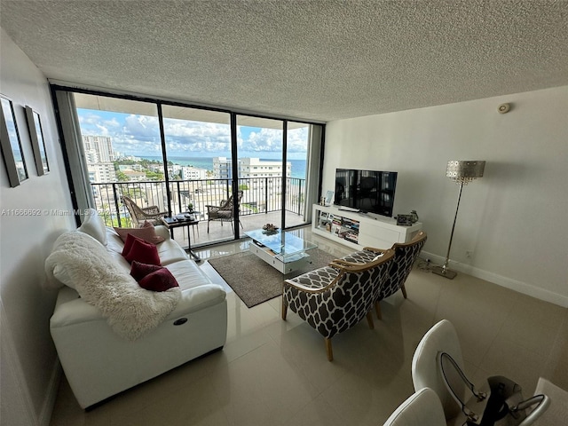 living room with floor to ceiling windows