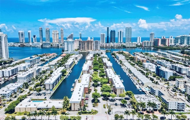 aerial view with a water view