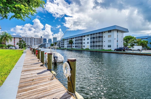 dock area featuring a water view