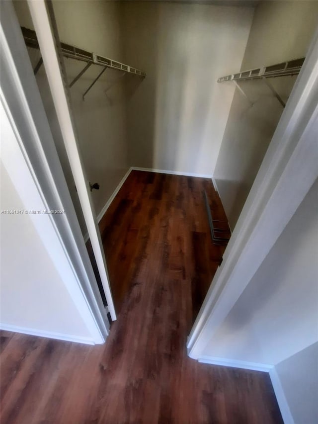 spacious closet with dark hardwood / wood-style floors