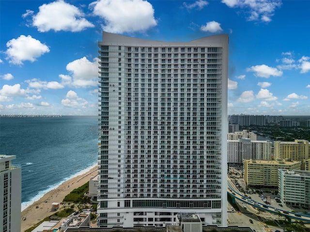 exterior space featuring a view of city and a view of the beach