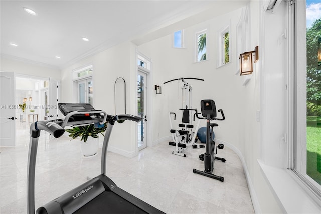 exercise area with ornamental molding