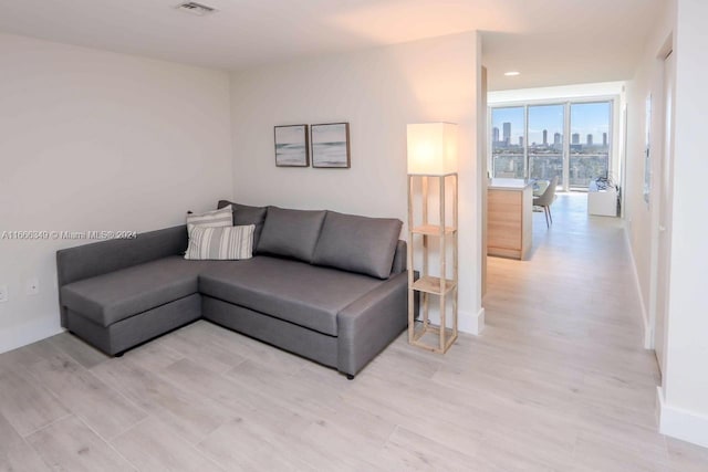 living room with light wood-type flooring