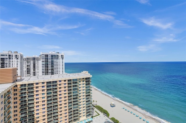 property view of water with a beach view and a view of city