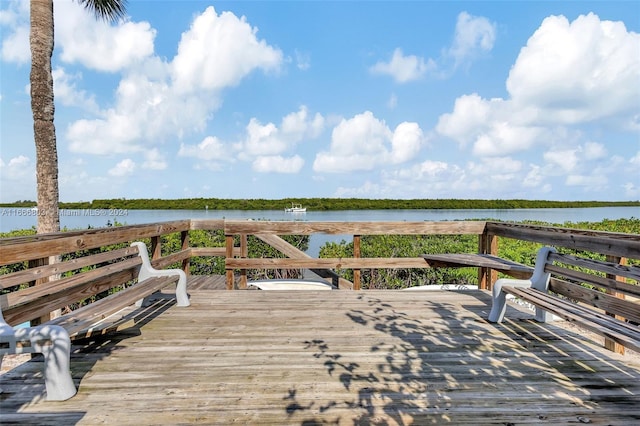 exterior space with a water view