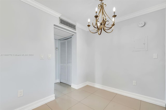 2496 SW 17th Ave Unit 5307, Miami, FL 33145 - unfurnished room with a chandelier, ornamental molding, a smoke detector, baseboards, and light tile patterned flooring