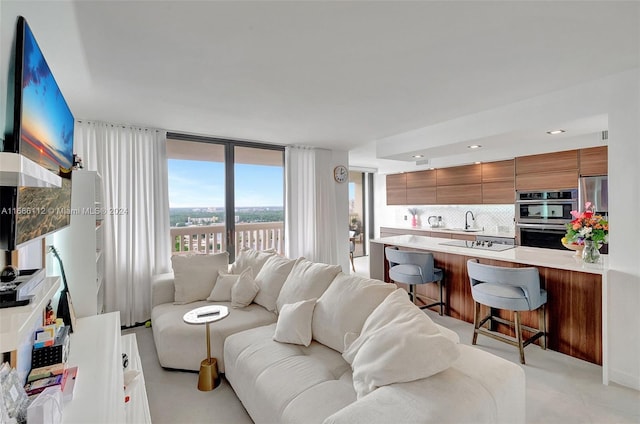 living room with sink