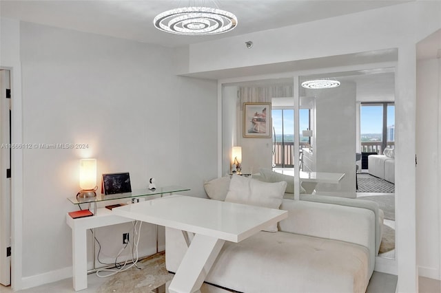 living room with a chandelier