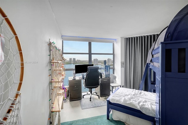 bedroom with floor to ceiling windows